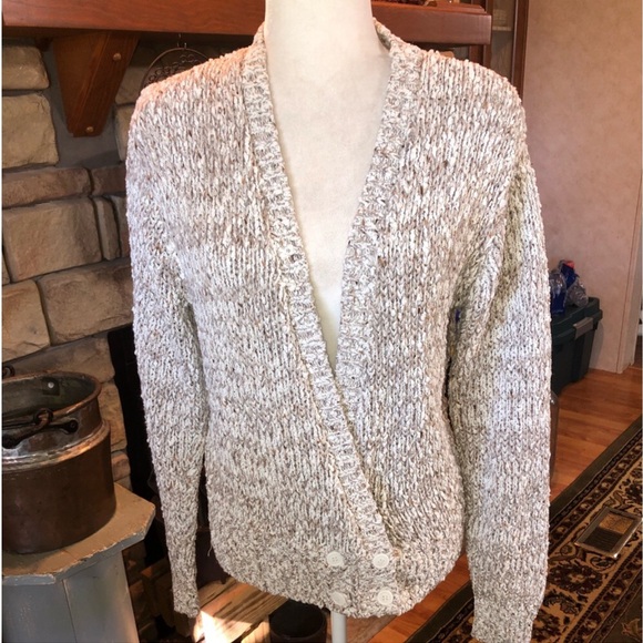 PARTNERS SIZE MEDIUM TAUPE & WHITE MARLED SIDE BUTTON CHUNKY SWEATER. LIKE NEW - Picture 1 of 4